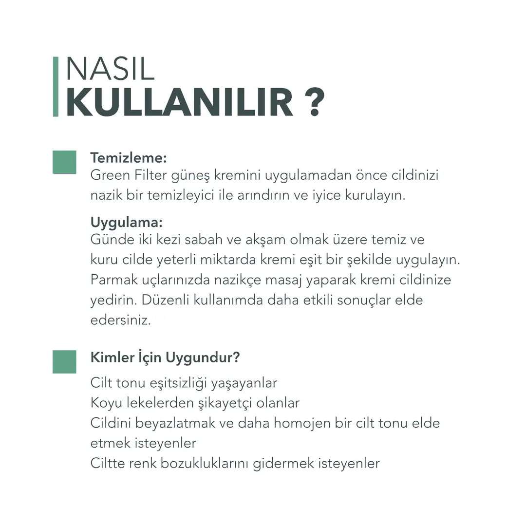 Green Filter - Cilt Dolgunlaştırıcı Güneş Kremi SPF 50+ 75ml